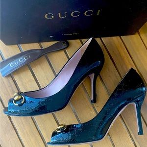 Gucci Womens Vernice Microguccisima Nero Pumps 38